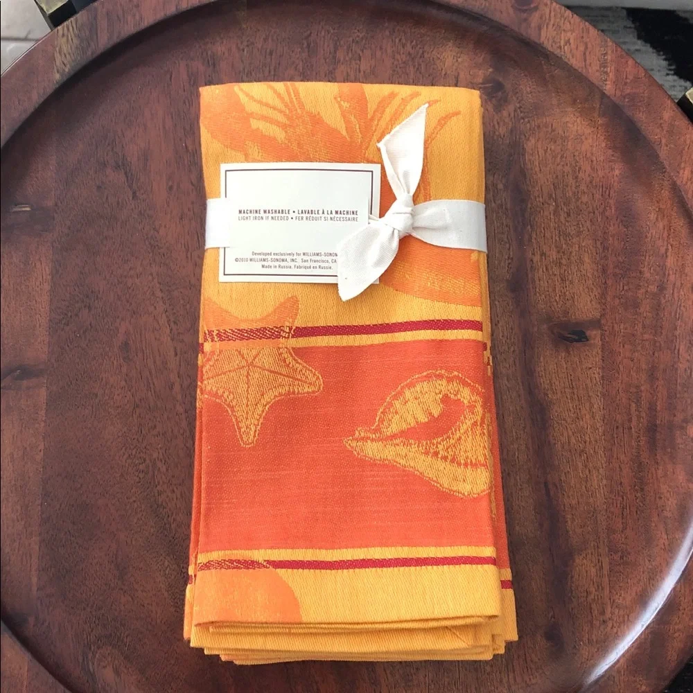 Williams Sonoma Yellow and Orange Sea Life Linen Napkins